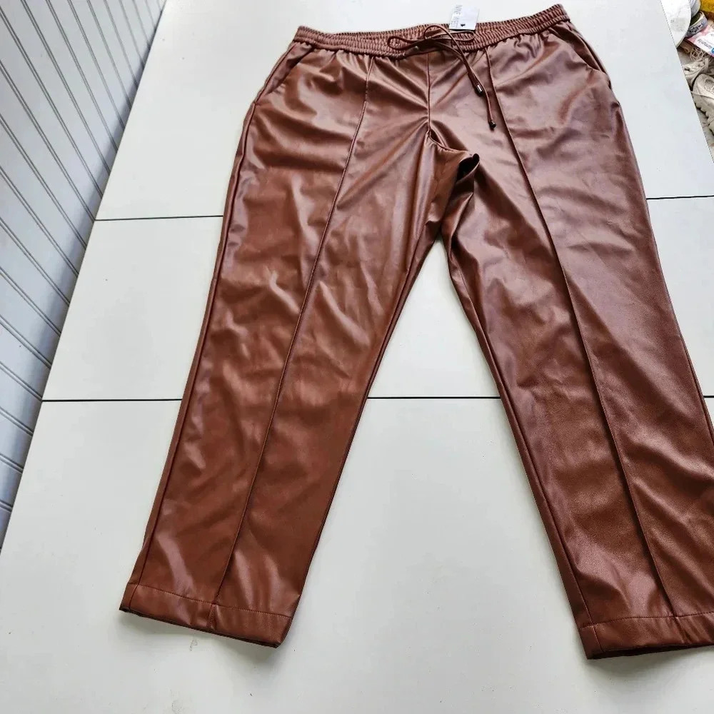 NWT $54 Nine West Womens Pull on Jogger Mid-Rise Pull-On Faux Leather Pants XL